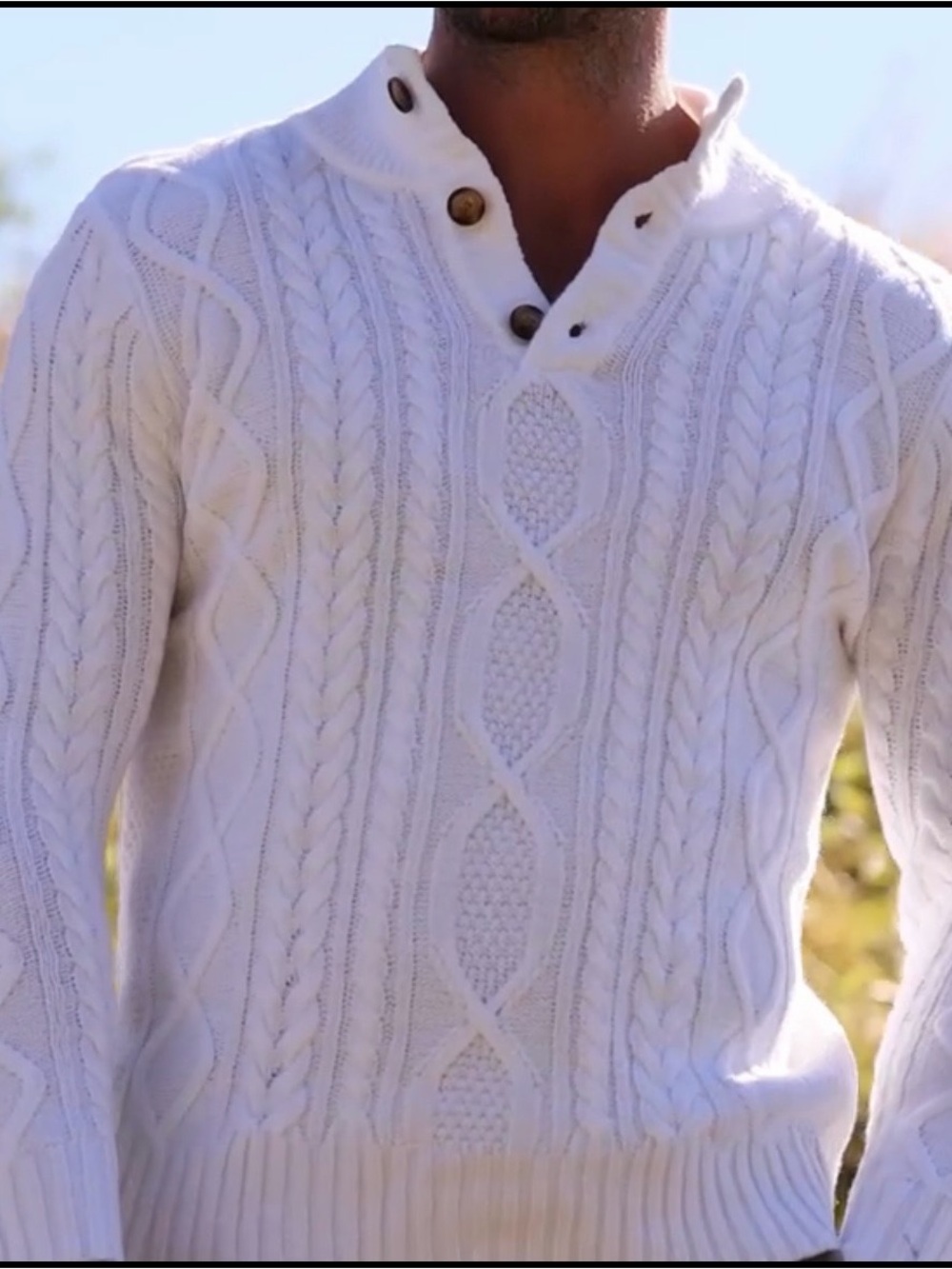 Men's White Cable-Knit Button Collar Sweater. Brand New! Size: Large